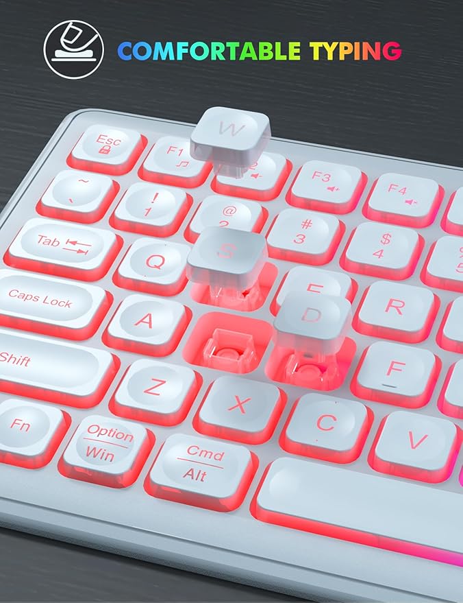 Wireless Keyboard and Mouse - RGB Backlit, Rechargeable & Light Up Letters, Full-Size, Ergonomic Tilt Angle, Sleep Mode, 2.4GHz Quiet Keyboard Mouse for Mac, Windows, Laptop, PC, Trueque(White)