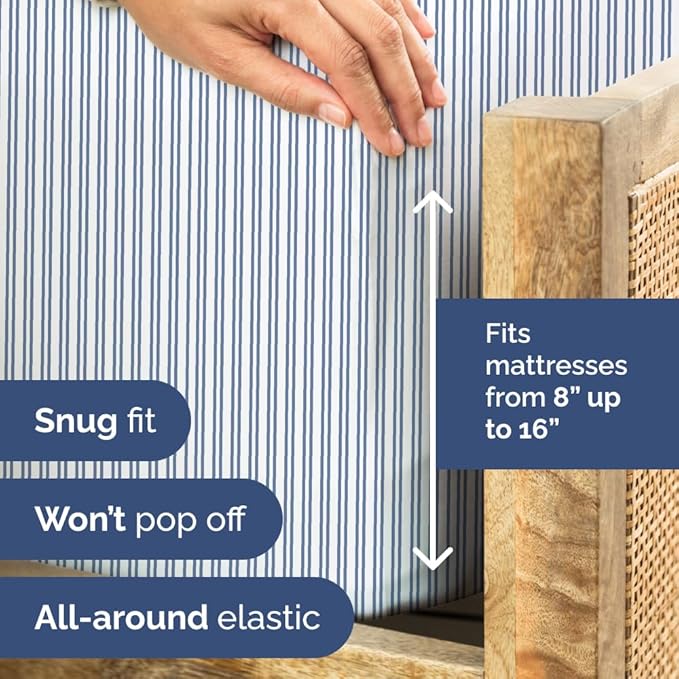 Blue and White Striped Sheets - 1 Flat & 1 Fitted Sheet & 2 Pillowcases w/ Deep Pockets - Comfy, Wrinkle & Fade Resistant - Ultra-Soft, Breathable & Cooling - Luxury Pinstripe Bedding - Full Size