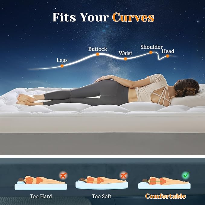 EnHomee Queen Mattress Topper Fluffy Extra Thick Soft 3 Inch Memory Foam Mattress Topper with 1000GSM Overfilled, Relief Back Pain, Breathable & Skin-Friendly, 8-21 in Deep Elastic Pocket