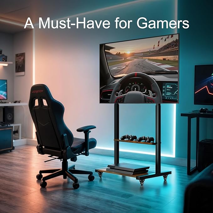 unho Rolling TV Cart Rolling TV Stand with Wheels for 40 55 65 75 85 100Inch LCD LED Flat up to 220 lbs, Max VESA800x600 mm Heavy Duty Portable Floor TV Stand Large Base Trolley Height Adjustable