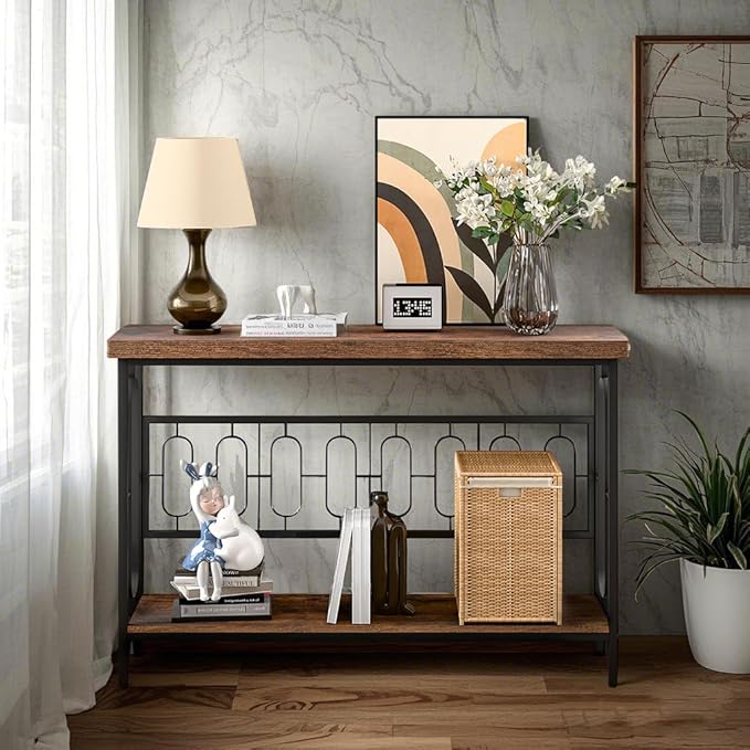 49 Inch Narrow Sofa Table, Industrial Long Sofa Table Behind Couch, Entry Console Table with Storage for Entryway, Living Room, Foyer (Casual)