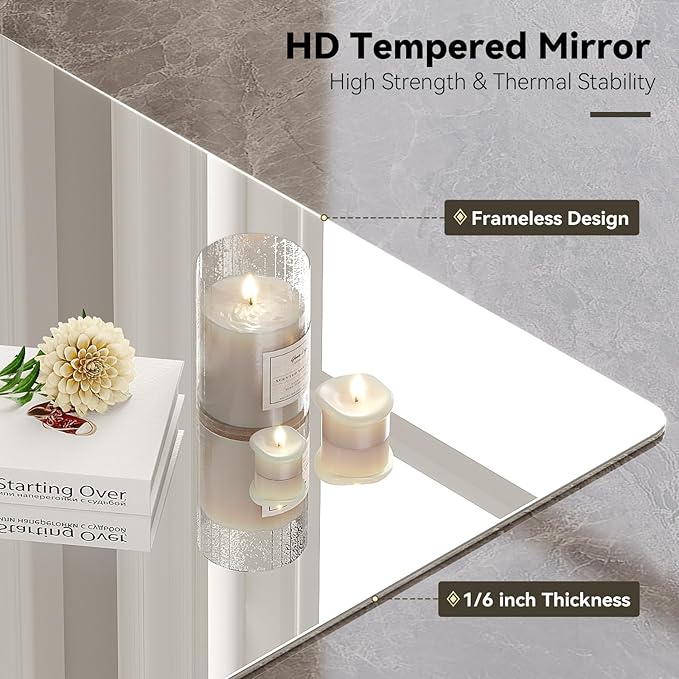 Brightify Frameless Mirror, 28x32 Inch Bathroom Mirrors for Over Sink, Large Tempered Glass Square Wall Mirror, Frameless Vanity Mirror for Gym, Yoga, Living Room, Bedroom, Entryway