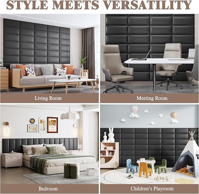 Upholstered Headboard for King Size Bed, Wall Mounted & Peel and Stick Headboard, Soundproof DIY Wall Panels, Leather Head Board in Modern Design for Bedroom (12 Panels, Each 23.62"x9.84"