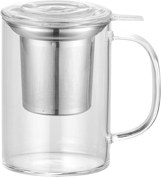 3020.05 Glass Tea Mug with Infuser and Lid, Tea Cup, Clear, 20 OZ, GM005