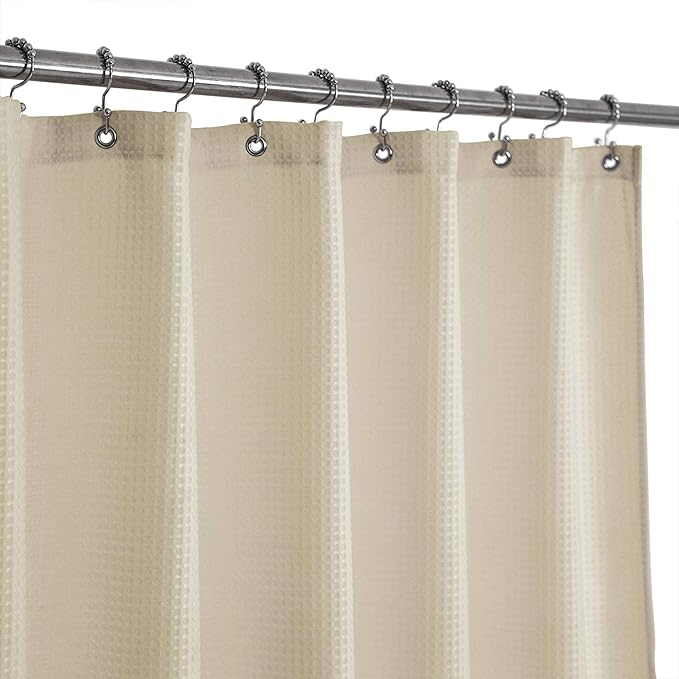Barossa Design Short Waffle Weave Shower Curtain 66 inch Length, 230 GSM Heavy Duty Fabric, Hotel Luxury Spa, Water Repellent, Machine Washable, Cream, 71x66 Inches
