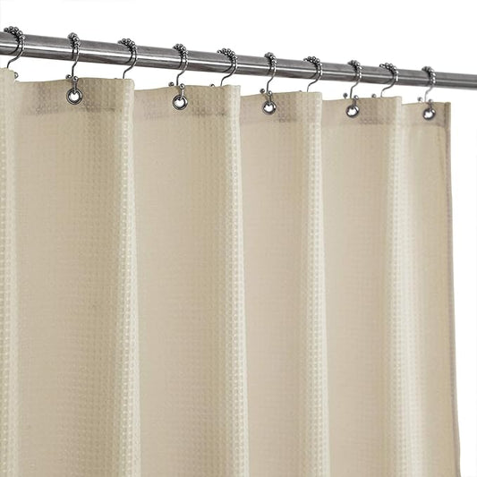 Barossa Design Short Waffle Weave Shower Curtain 66 inch Length, 230 GSM Heavy Duty Fabric, Hotel Luxury Spa, Water Repellent, Machine Washable, Cream, 71x66 Inches