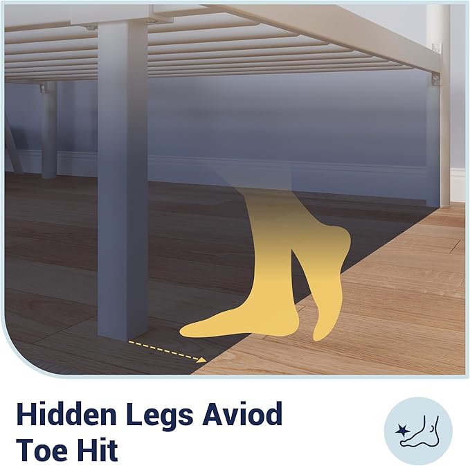 Allewie 14 Inch Twin Size Metal Platform Bed Frame with Headboard and Footboard, Underbed Storage, Strong Metal Slats Support, Mattress Foundation, No Box Spring Needed, Easy Assembly, White