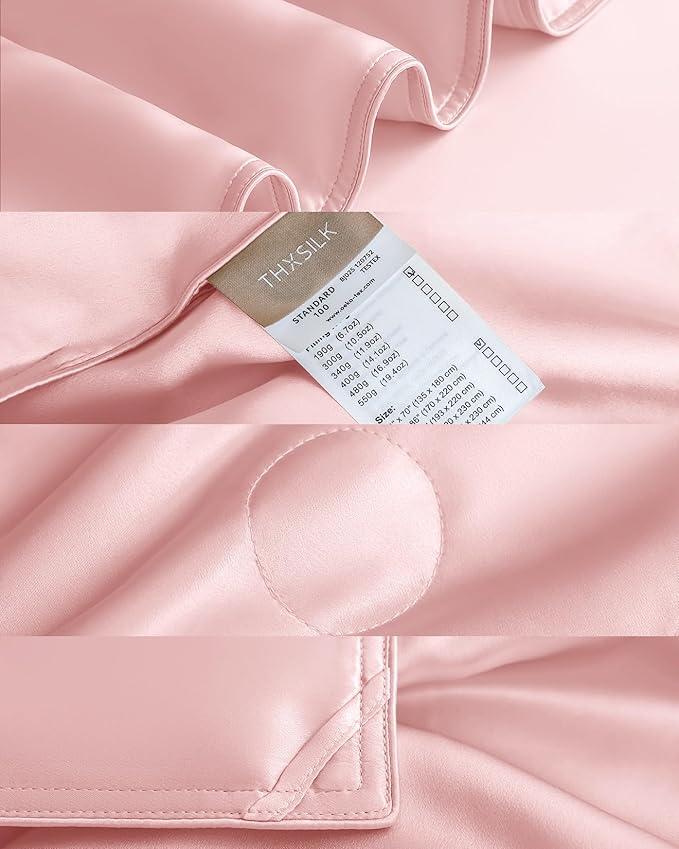 THXSILK Silk Blanket, 100% Mulberry Silk Cooling Throw, Soft and Lightweight Blanket for Bedroom, Sofa, Travel, All-Season (Charming Pink, 53"x70")