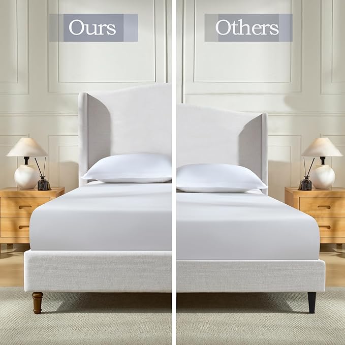 GDFStudio Tall Headboard Upholstered Bed,Queen Size Platform Bed Frame with Headboard Wingback,54" High No Box Spring Needed Easy Assembly Minimalist Designs Premium Textured Canvas Chenille