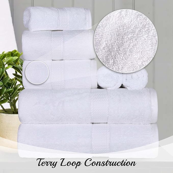 Superior Egyptian Cotton Pile Face Towel/Washcloth Set of 6, Ultra Soft Luxury Towels, Thick Plush Essentials, Absorbent Heavyweight, Guest Bath, Hotel, Spa, Home Bathroom, Shower Basics, White