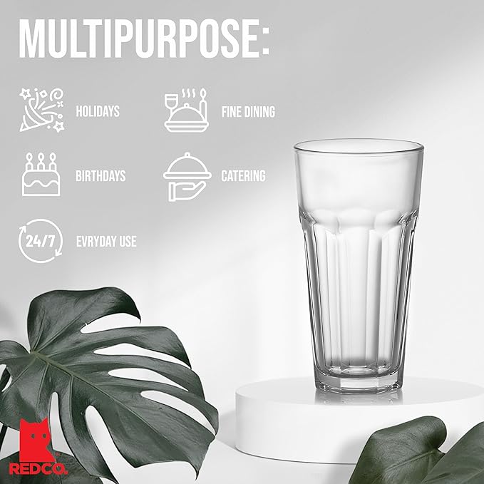 Red Co. Set of 6 Clear Glass 16 Fl Oz Drinking Highball Tumblers for Water, Juice, Beer, Cocktails