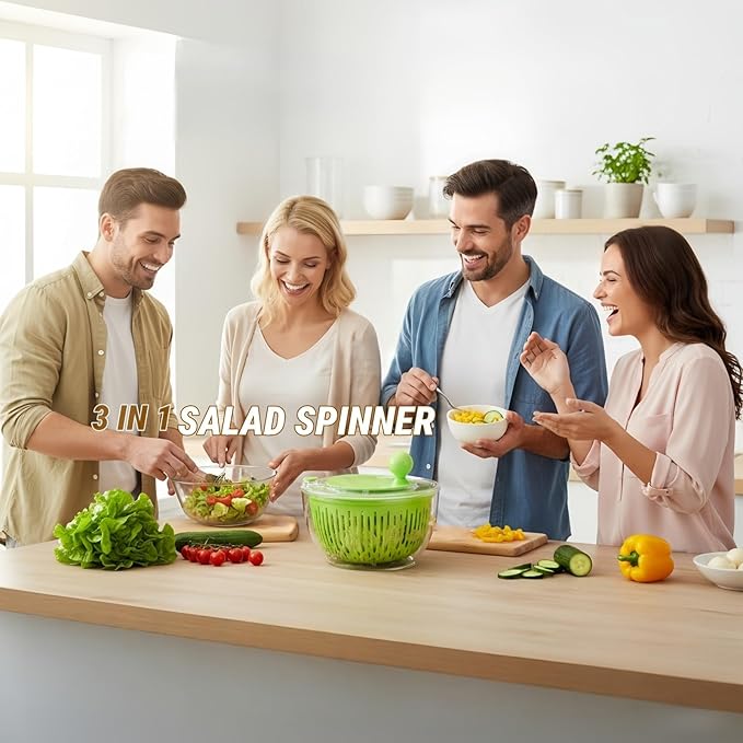 Salad Spinner, Large Vegetables Wash Bowl, 4.8 Qt Fruits Lettuce Dryer with 5 Blade Slicer and Slicer Egg Yolk Strainer Shredder for Salad Cleaner