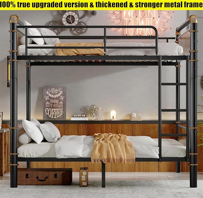 ULUCAN Reinforced Version & Stronger Convertible Steel Twin XL Over Twin XL Size Bunk Bed Frame, Heavy Duty Thickened Safer More Stable Metal Bunkbeds
