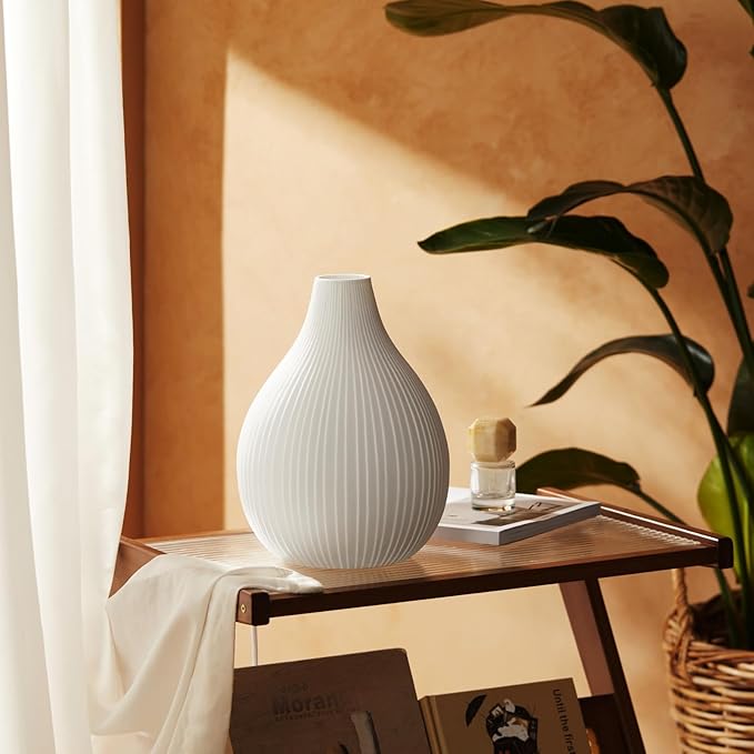 RONDURE 11.0" Modern Ceramic Table Lamp, Modern Bedside Lamps for Bedroom, Living Room and Nightstand, White Translucent Ceramic Shade, Warm Ambient Lighting, Home Decor