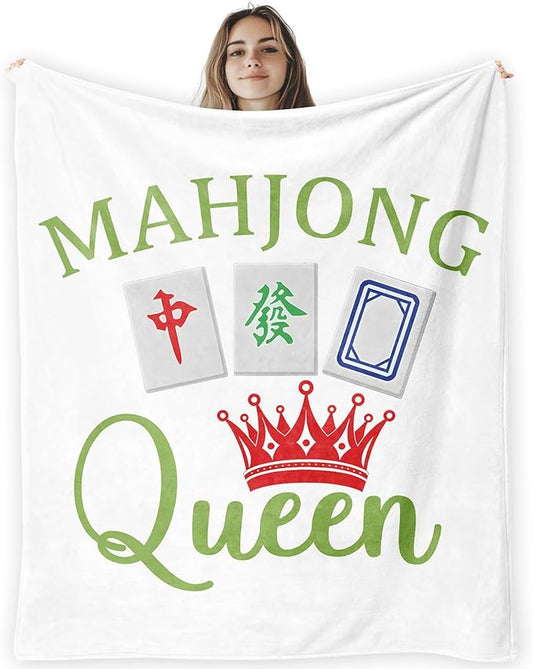 Mahjong Queen Throw Blanket,Mahjong Gifts for Women Girls,Mah Jong Blanket for Couch Bed Girls Dorm Bedroom Living Room Office,50x60 Inches