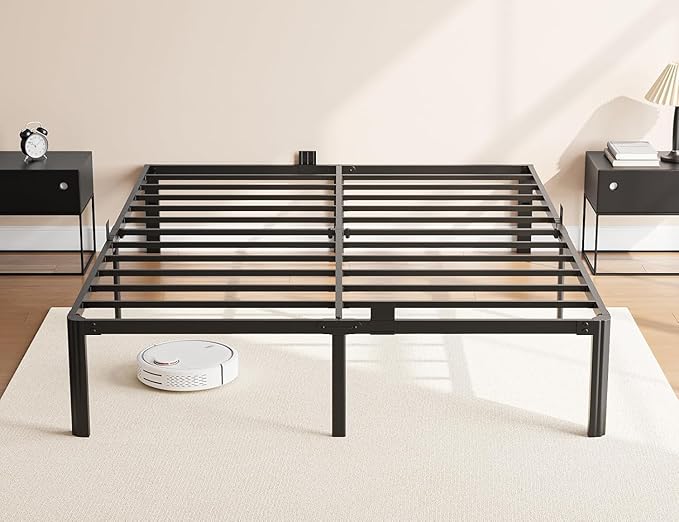 14 Inch Metal Bed Frame King Size Heavy Duty High Platform with Steel Slats No Box Spring Needed Noise-Free Easy Assembly, Under Bed Storage Sturdy Frame with Mattress Stoppers Easy Assembly