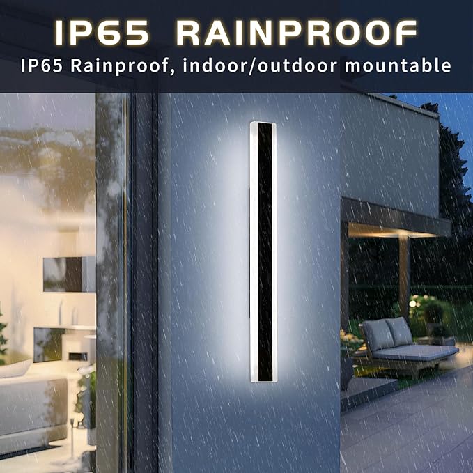 Mikeru 39.3inch Long Led Wall Light, 6000k Cool White Modern Outdoor Wall Light Ip65 Waterproof Black Acrylic Porch Exterior Lighting Fixtures, Exterior Wall Mount Lights for Garage Front Door