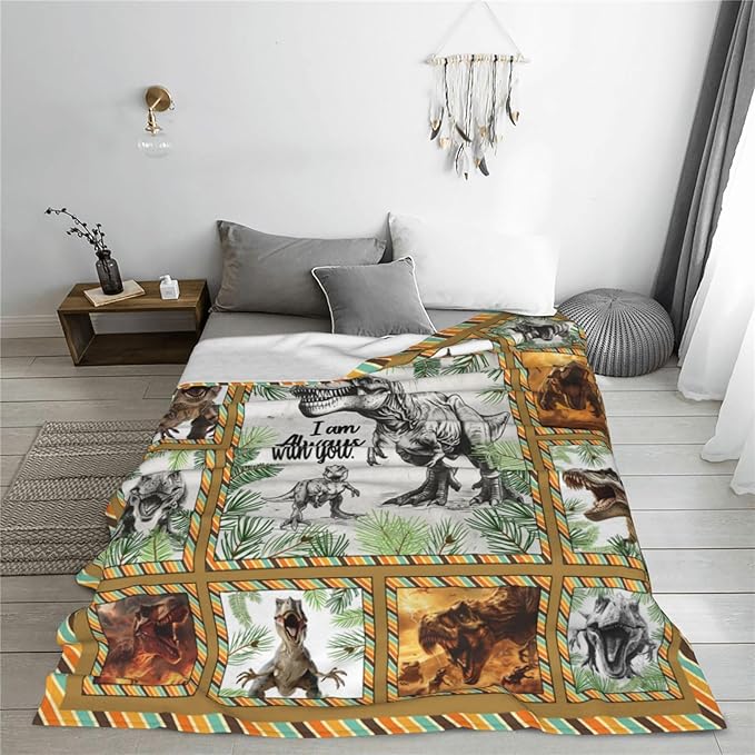Wsradto Dinosaur Blanket Dino Throw Blanket Fleece Flannel Bedding Dinosaurs Gifts for Men Boys Lovers Adults Stuff Plush for Couch Sofa Bed Room Decor 50"X60"