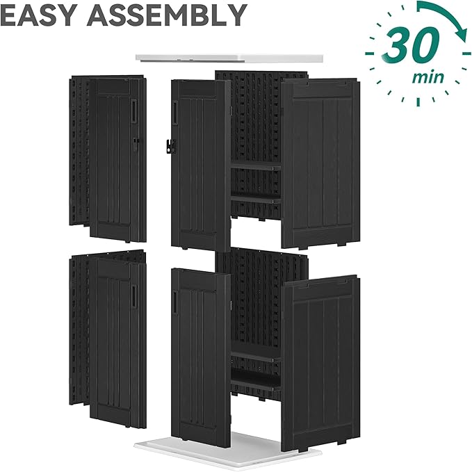 YITAHOME Outdoor Tall Storage Cabinet with 4 Shelves, Waterproof Resin Vertical Tool Shed, Lockable 30 cu. ft. Storage Shed for Patio, Garden, Yard, Dark Gray