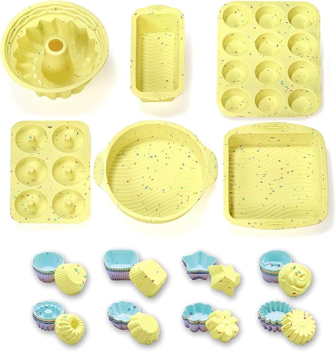 46PCS Silicone Bakeware Set Cake Molds Set For Baking, Including Baking Pan, Cake Mold, Cake Pan, Toast Mold, Muffin Pan, Donut Pan, And Cupcake Mold Silicone Baking Cups Set