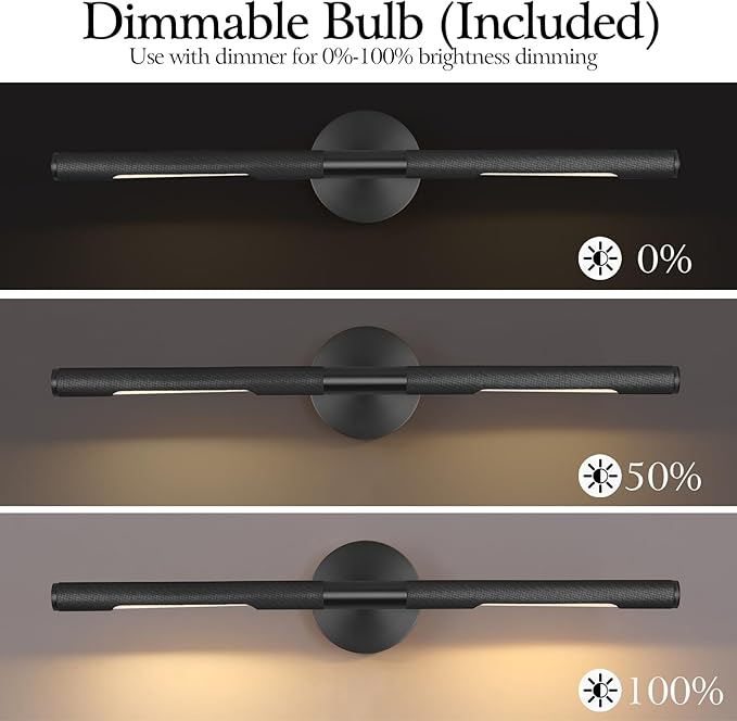 Hardwired Black Brass 30" Knurled Picture Light, Dimmable Rotatable 360°Picture Light for Wall, Vanity Light, Gallery Wall Light,Wall Sconce Lighting,Picture Frame Light,Include Bulb