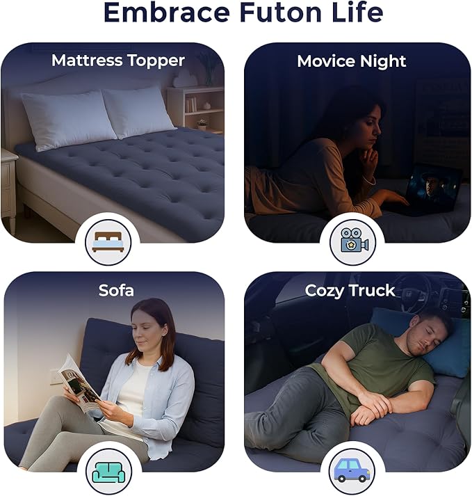 Syrinx Japanese Floor Futon Mattress, Foldable Tatami Sleeping Pad for Adults & Kids, Roll-Up Floor Bed or Bench Cushion