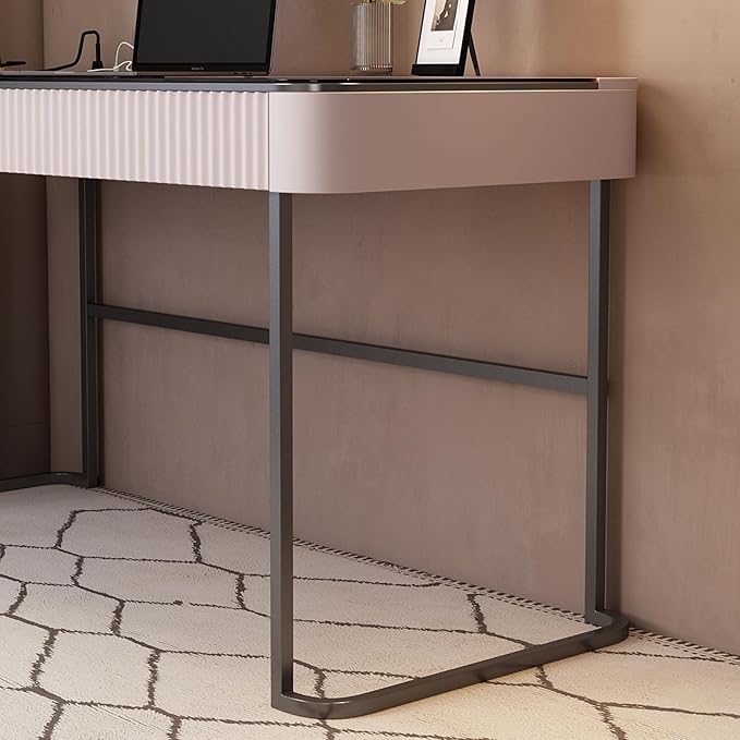 Lartis Home Office Desk Computer Desk Pale Pink Writing Desk - Makeup Vanity no Mirror Intelligent Socket with USB Port Compartmentalized Storage