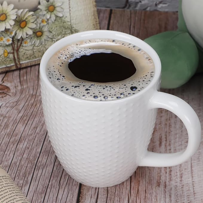 Schliersee 16 OZ Coffee Mugs Set of 6, White Ceramic Coffee Mug, Geometric Pattern Coffee Cups for Latte, Hot Tea, Cappuccino, Mocha, Cocoa, Espresso cups