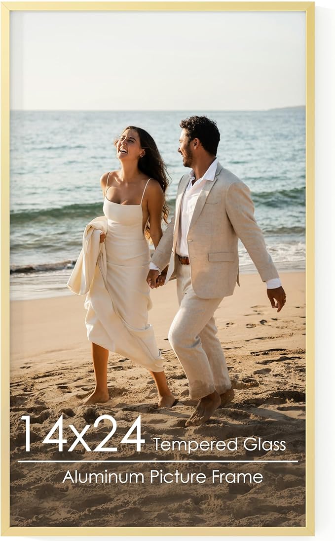 14x24 Metal Picture Frame - Gold Aluminum Picture Frames with Real Glass, Wall Mounting Horizontally or Vertically, Diploma, Certificates and Decor for Wall Gallery 24x14 Frame, Gold