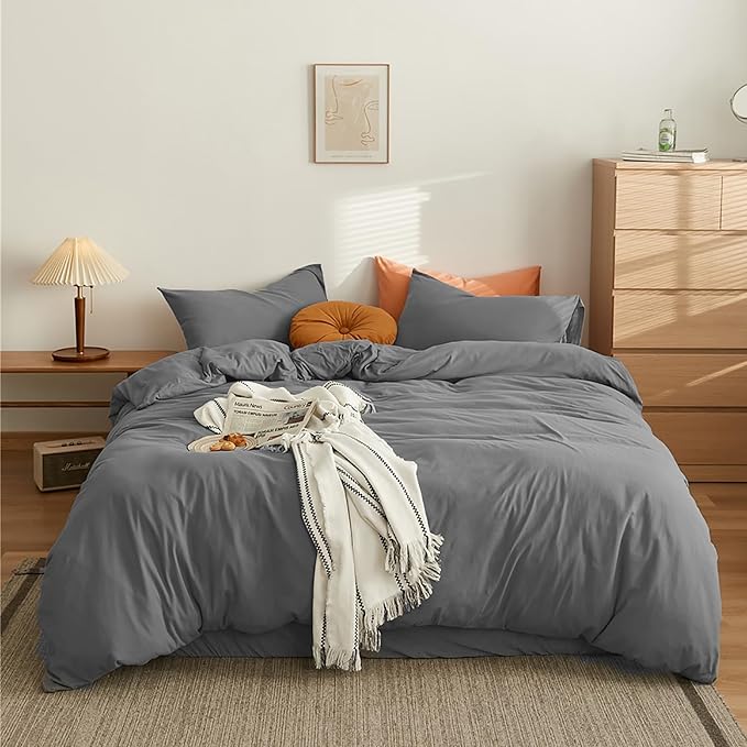 Cottonight Grey Comforter Set California King Dark Gray Bedding Comforter Set Cal King Size Charcoal Grey Blanket Quilts Lightweight 3PCS Gray Bedding Comforter Sets