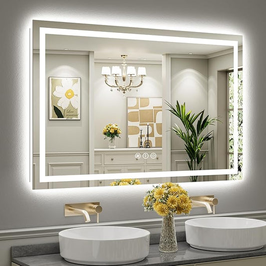 55"x36" LED Bathroom Mirror with Lights, Backlit & Front Lit, Anti-Fog Lighted Bathroom Vanity Mirror for Wall, Memory Function, Dimmable, HD Tempered Glass, Shatter-Proof