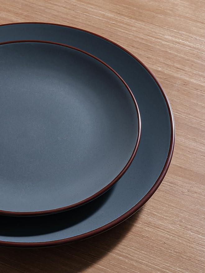 Famiware Venus Plates and Bowls Sets, 12 Pieces Stoneware Speckled Dinnerware Sets, Dishes Set for 4, Microwave and Dishwasher Safe, Matte Charcoal