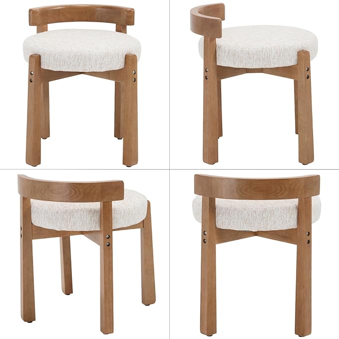 DUOMAY Modern Chenille Vanity Stools Set of 2, Upholstered Low Back Ottomans with Solid Wood Legs Cute Round Footrest Makeup Stools Dressing Seat for Living Room Bedroom, Beige