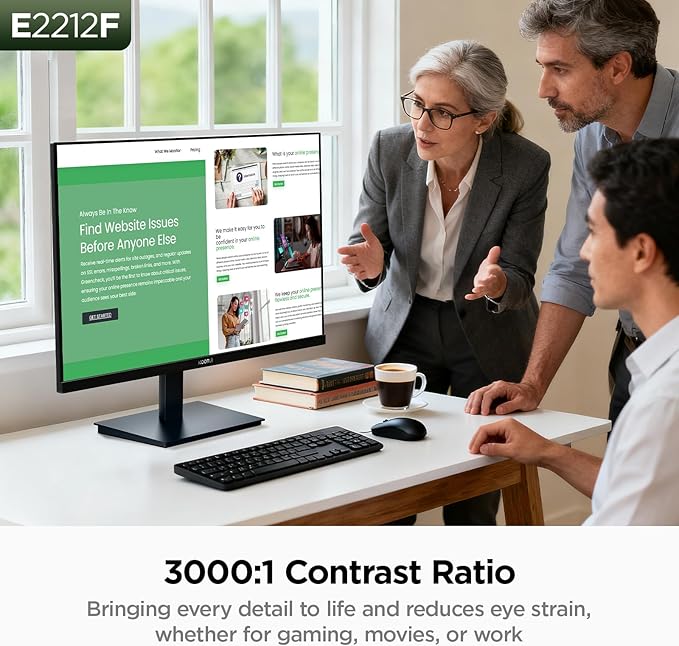 KOORUI 22 Inch Computer Monitor Full HD 1080P 100Hz PC Gaming Screen VA Panel Ultra-Slim Display 3000:1 Contrast Ratio with Adpitive Sync (HDMI/VGA/VESA Compatible 100x100mm/Audio Out), Tilt, Black
