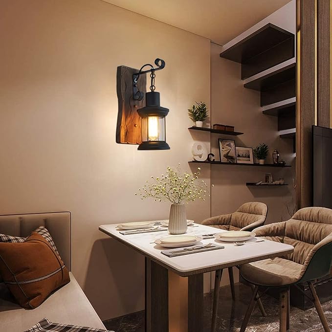 Vintage Industrial Wall Sconce, Rustic Light Fixtures Wood Metal Farmhouse Indoor Black Wall Sconce Fixture for Dining Room, Hallway, Hotel, bar, Porch Corridor Decorate