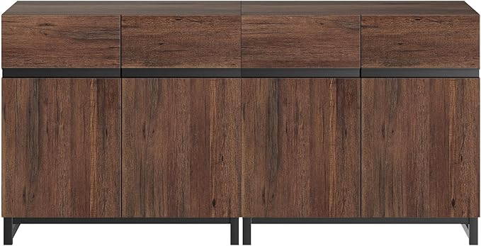 Wampat Modern TV Stand for up to 70 inch TVs, 2 in 1 Entertainment Center with Adjustable Shelves and Metal Base for Living Room, Bedroom, Brown