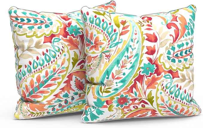 LVTXIII Outdoor/Indoor Throw Pillows, Decorative Patio Accent Pillows, Fluffy Water Repellent Garden Cushions for Home Patio Coach Sofa Use, 16×16 Inch, Pack of 2, Pretty Paisley