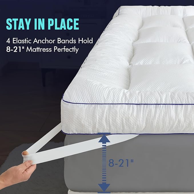 Twin Size Mattress Topper, Shredded Memory Foam Filling, 1800 GSM Mattress Pad Cover, Soft Bed Topper for Back Pain,Comfy Plush Foam Filled Pillow Top, 39"x75"