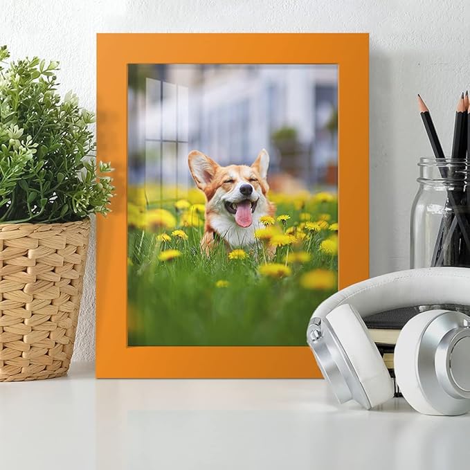 Renditions Gallery 6x8 inch Picture Frame High-end Modern Style, Made of Solid Wood and High Definition Glass Ready for Wall and Tabletop Photo Display, Orange Frame