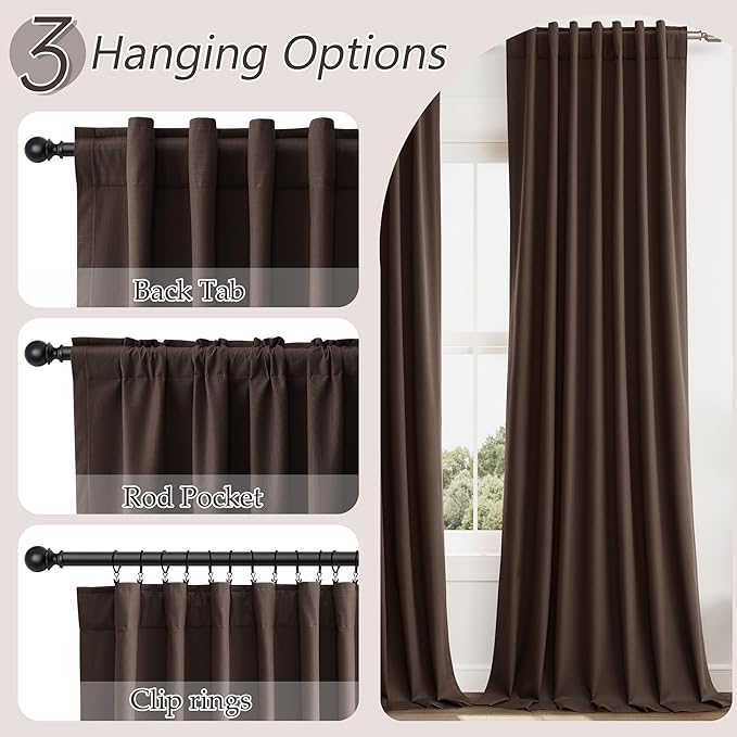 Guken Brown Blackout Curtains 72 Inch Length 2 Panels Set for Living Room Bedroom Back Tab Thermal Insulated 100% Black Out Linen Drapes Room Darkening Window Curtains 52 Inches Width
