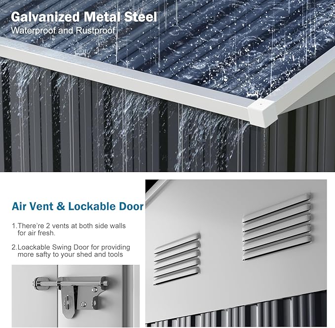 Restland 10x12 FT Outdoor Storage Shed Reinforced Frame Metal Shed with Clear Roof, Air Vent & Lockable Door Large Garden Tool Storage Sheds for Backyard, Garden, Lawn