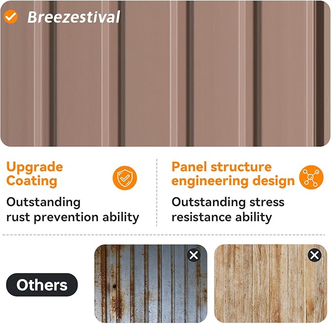 8x12 FT Metal Outdoor Storage Shed, Dual Doors with Lockable Bolts, Large Garden Shed for Yard Tools, Bike, Generator, Waterproof Galvanized Steel Panel with Vent & Sloping Roof（Brown）