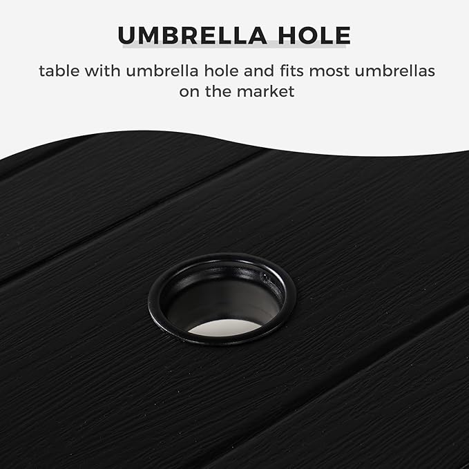 Grand patio Outdoor Dining Set for 6, 7PCS Patio Table and Chairs Set, Metal Woven Wicker Fixed Patio Chairs with Thickened Cushions & Rectangular Woodgrain Dining Table with Umbrella Hole (Natural)