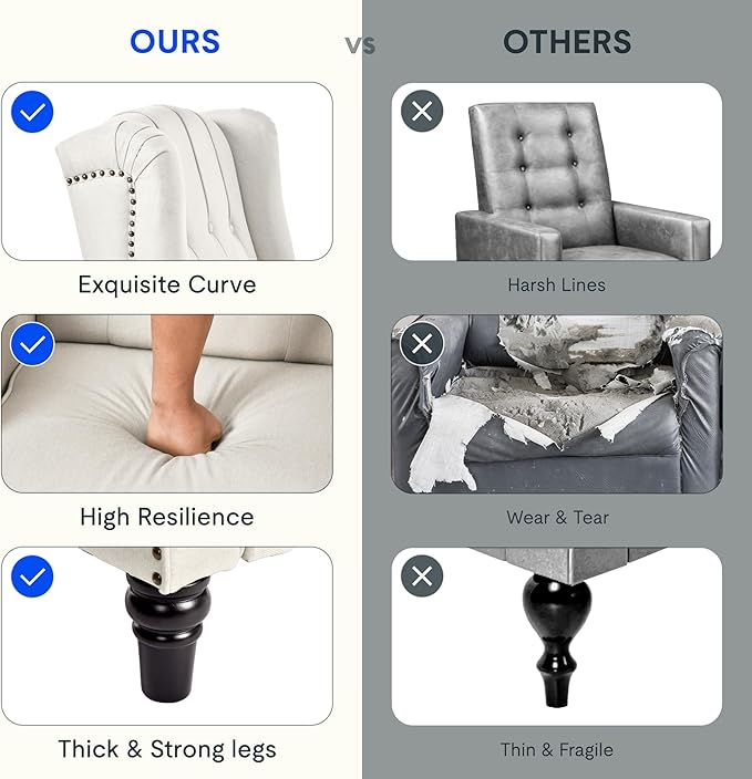 Softa Recliner Chair for Adults, Mid Century Wingback Pushback Accent Chair with Rivet Decoration, Tufted Upholstered Single Sofa Armchair for Living Room, Bedroom, Study (Fabric, Cream)