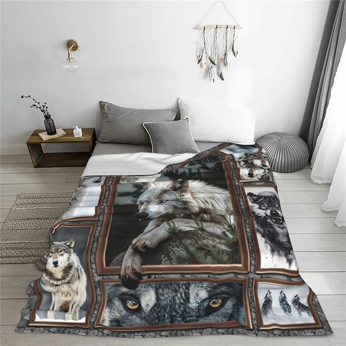 Wolf Blanket Wolfs Throw Blanket Soft Fleece Flannel Bedding Wolves Gifts for Men Boys Lovers Adults Stuff Plush for Sofa Bed Decor 40"X50"