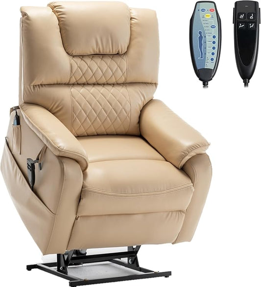Dual Motor Power Lift Recliner Chair for Elderly, Heavy Duty Electric Recliner Chairs with Heat and Massage, Lay Flat 180-Degree Oversized Power Recliner with Lift Assist for Seniors