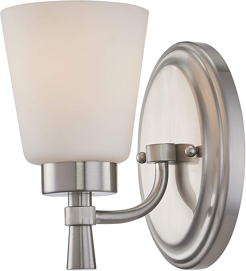 GRUENLICH Wall Sconce, Modern Vanity Light, for Bathroom, Bedroom, Sitting Room, E26 Base 60W Max, Metal Housing with Glass, Nickel Finish, 1-Pack