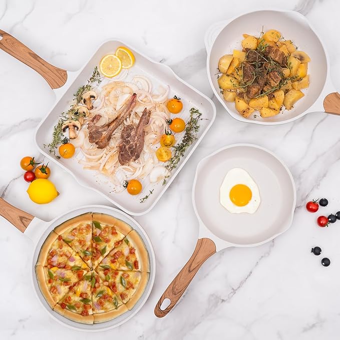 JEETEE 23pcs Pots and Pans Set Non Stick, White Cookware Sets for Kitchen, w/Frying Pans, Saucepans, Sauté & Griddle & Crepe Pan, Induction Cooking Pots (PFOA/PFAS/PFOS Free)