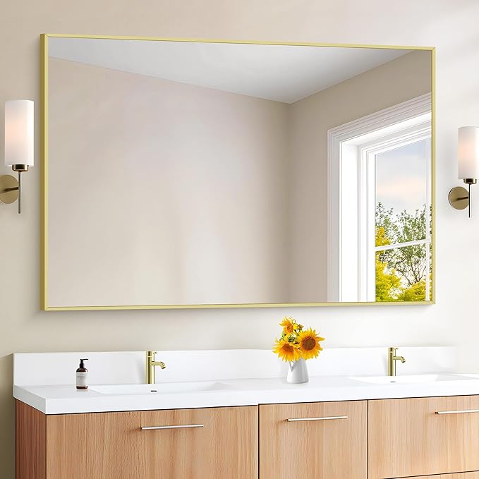 KOCUUY Large Gold Bathroom Mirror, 55x36 inch Rectangular Mirror for Bathroom Sink, Oversized Wall Mirror with Metal Gold Frame for Living Room, Farmhouse, Entryway, Hang Horizontal/Vertical