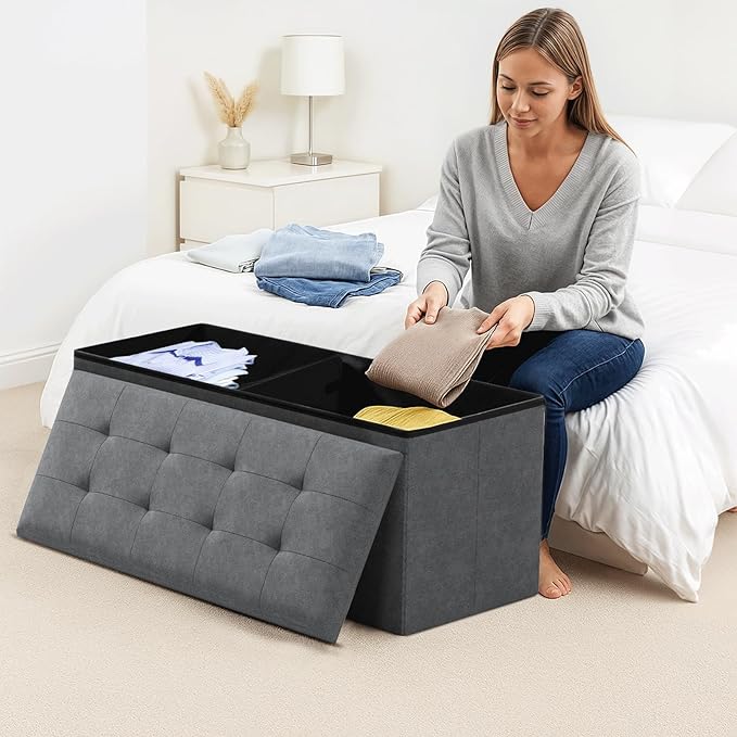 Storage Ottoman Bench, 43 Inch Ottoman Foot Rest, End of Bed Bench, Storage Chest, Load 700 lb, for Living Room, Bedroom, Entryway, Gray